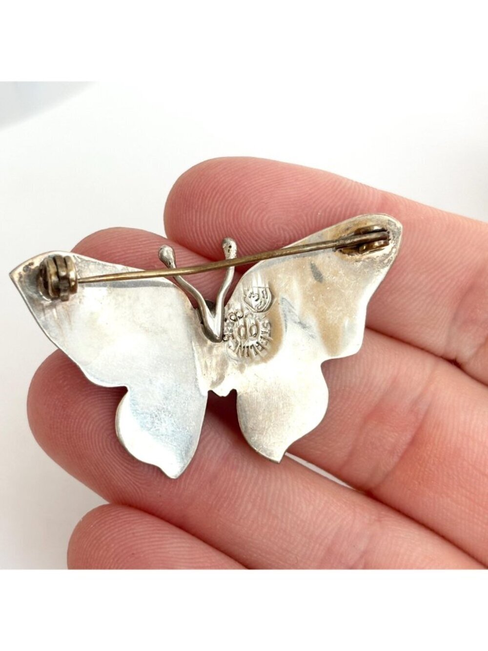 Butterfly Figural Abalone Mexican 925 Sterling Silver Navajo Vintage Brooch - Picture 8 of 11